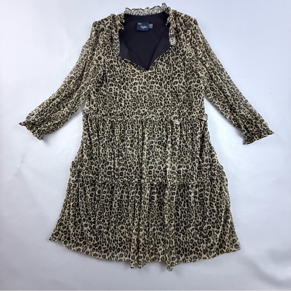 Just... Taylor‎ Women's Medium Long Sleeve Chiffon Leopard Print Dress